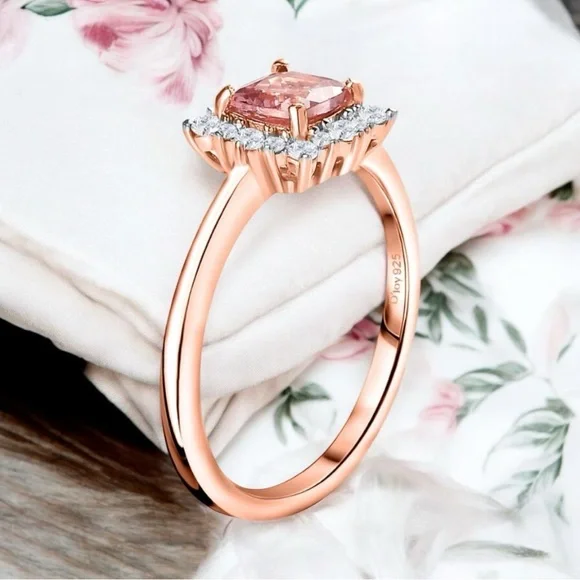 Blush Pink Apatite Halo Ring 14K Rose Gold over 925 Sterling Silver - Picture 7 of 14